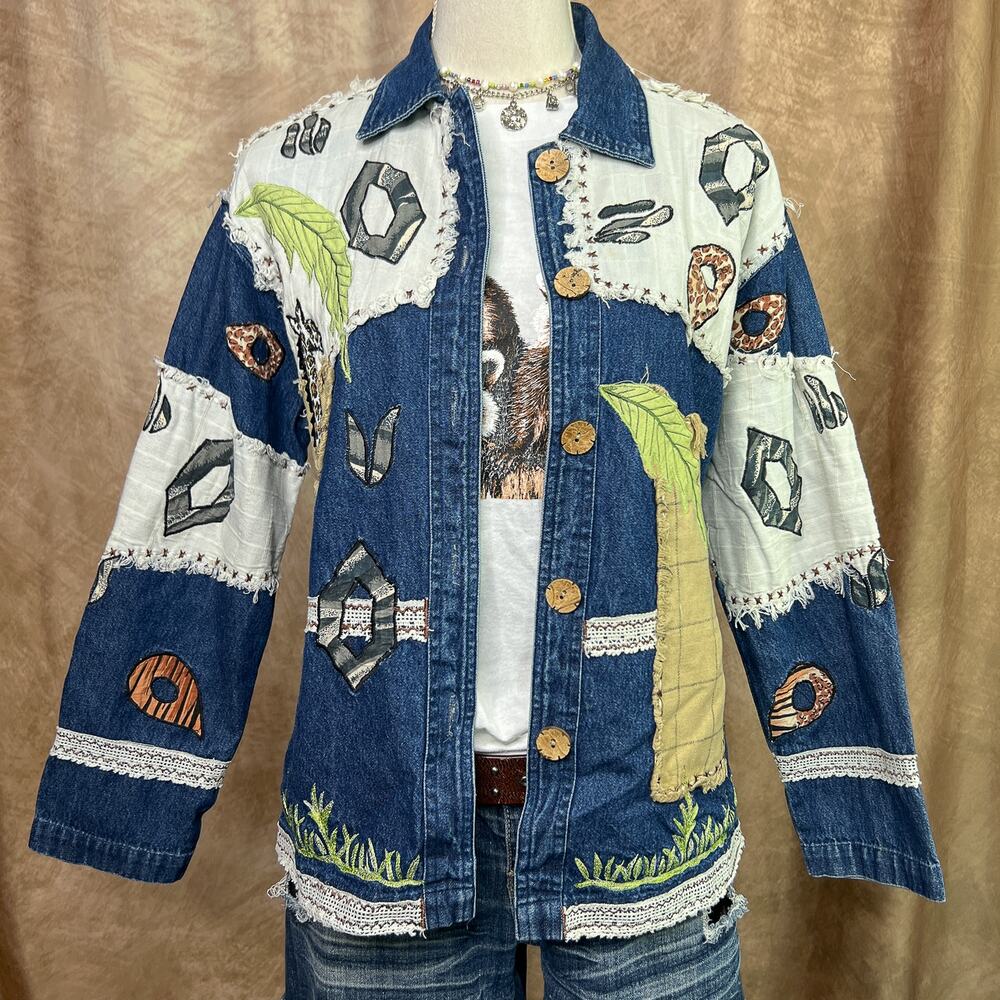 Patchwork Animal Jacket Denim Giraffe Safari Vintage Y2K Multicolor Jungle